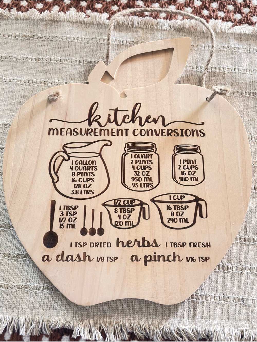 Kitchen Measurement Conversions Wooden Wall Plaque - Natural